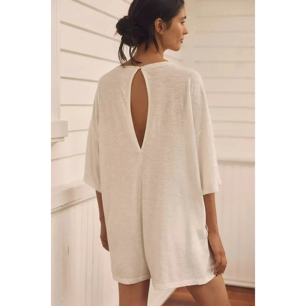 Anthropologie LyreBird Cotton Lace Twofer Romper Mesh Embroidered Solid S 284373